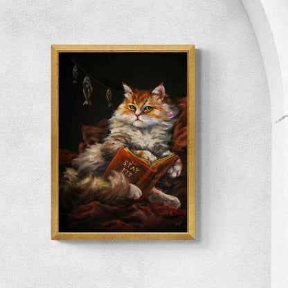 "The reading cat" museum-quality paper poster